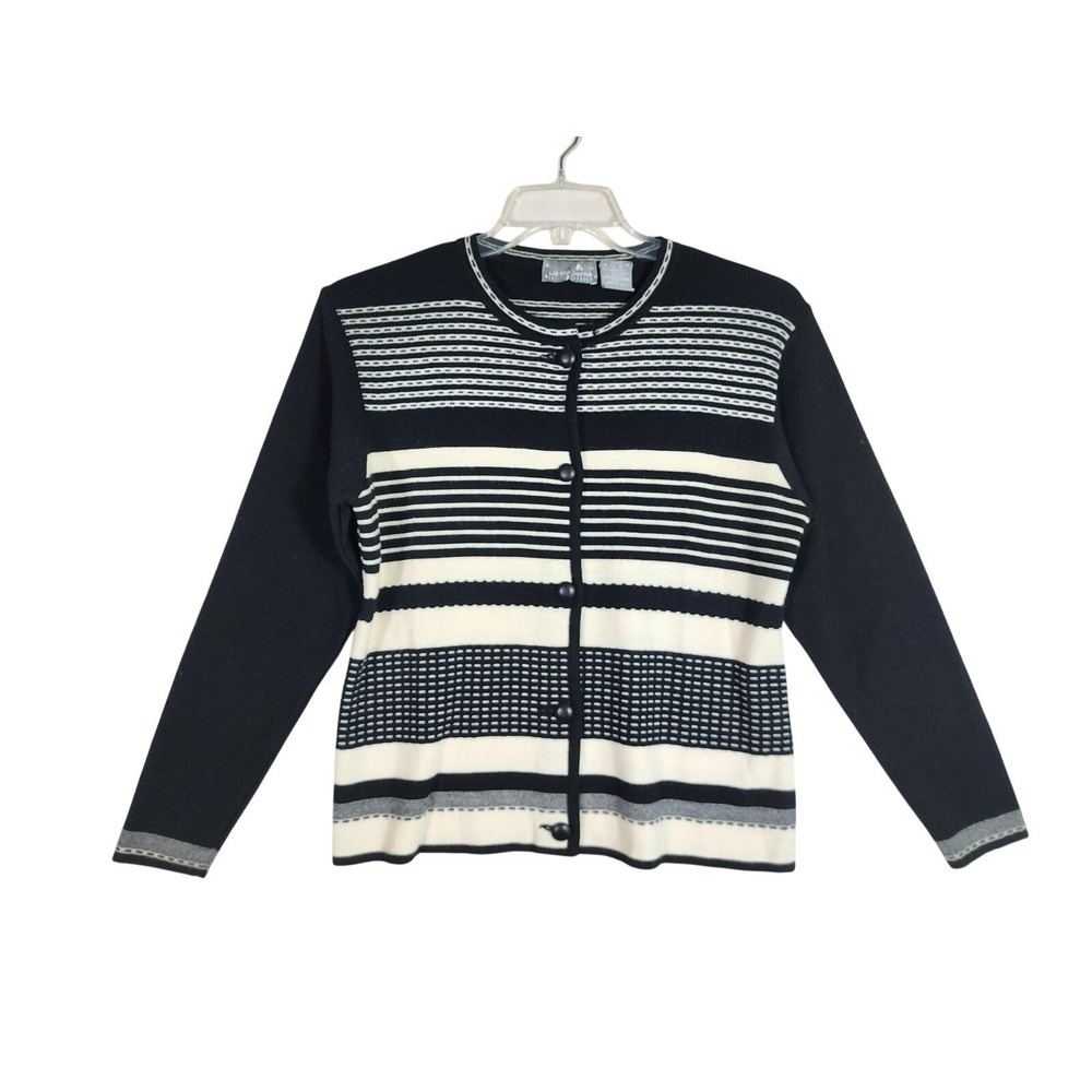 Liz Claiborne Petite M Italy Wool Blend Striped Cardigan Sweater Coastal Grandma
